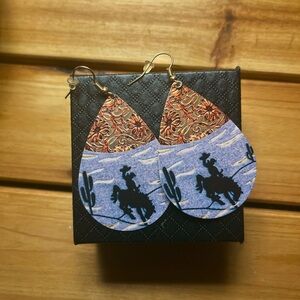 Western Teardrop Earrings with Cowboy Design